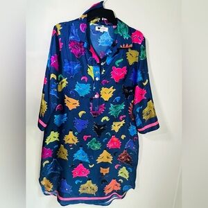 Loup Blue and Yellow Animal Print Shirt